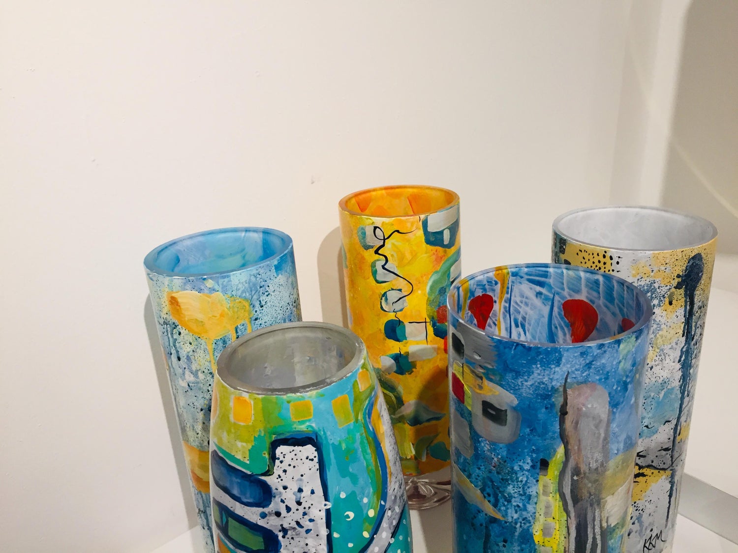 2019 Hand Painted Glass Gray Vase By Kathleen Kane Murrell No 4