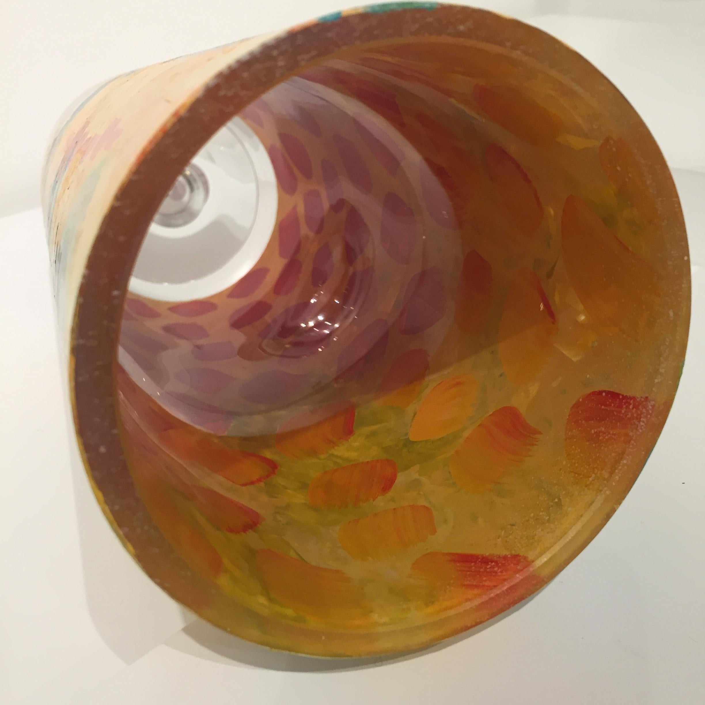 Contemporary 2019 Hand Painted Glass Orange Vase by Kathleen Kane-Murrell 'No. 2'' For Sale