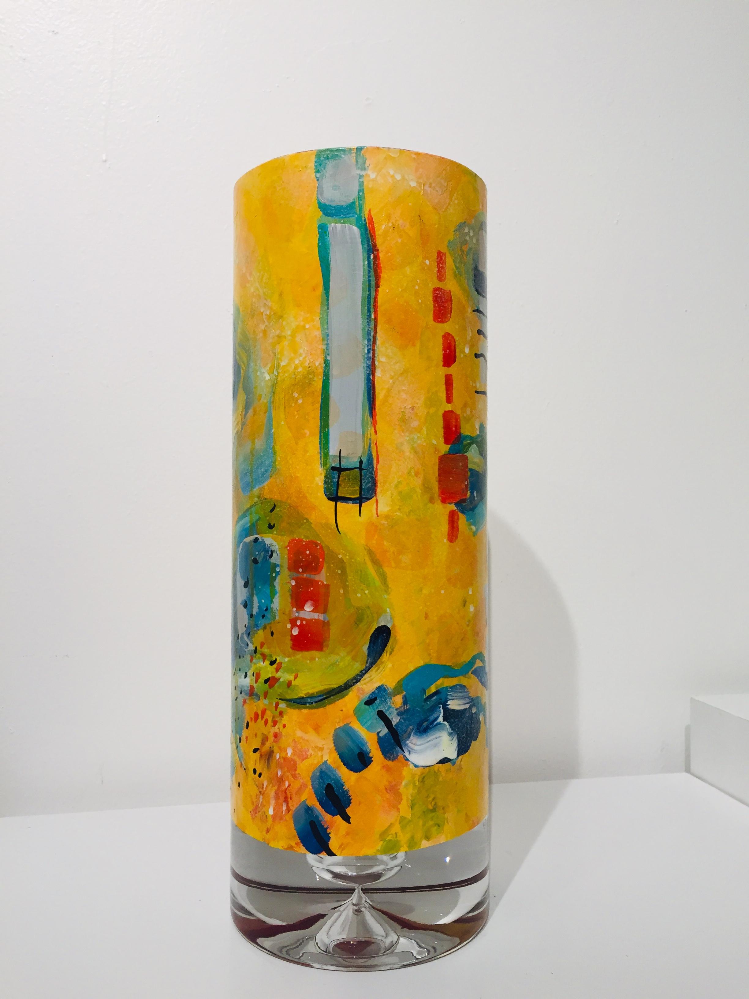 American 2019 Hand Painted Glass Orange Vase by Kathleen Kane-Murrell 'No. 2'' For Sale