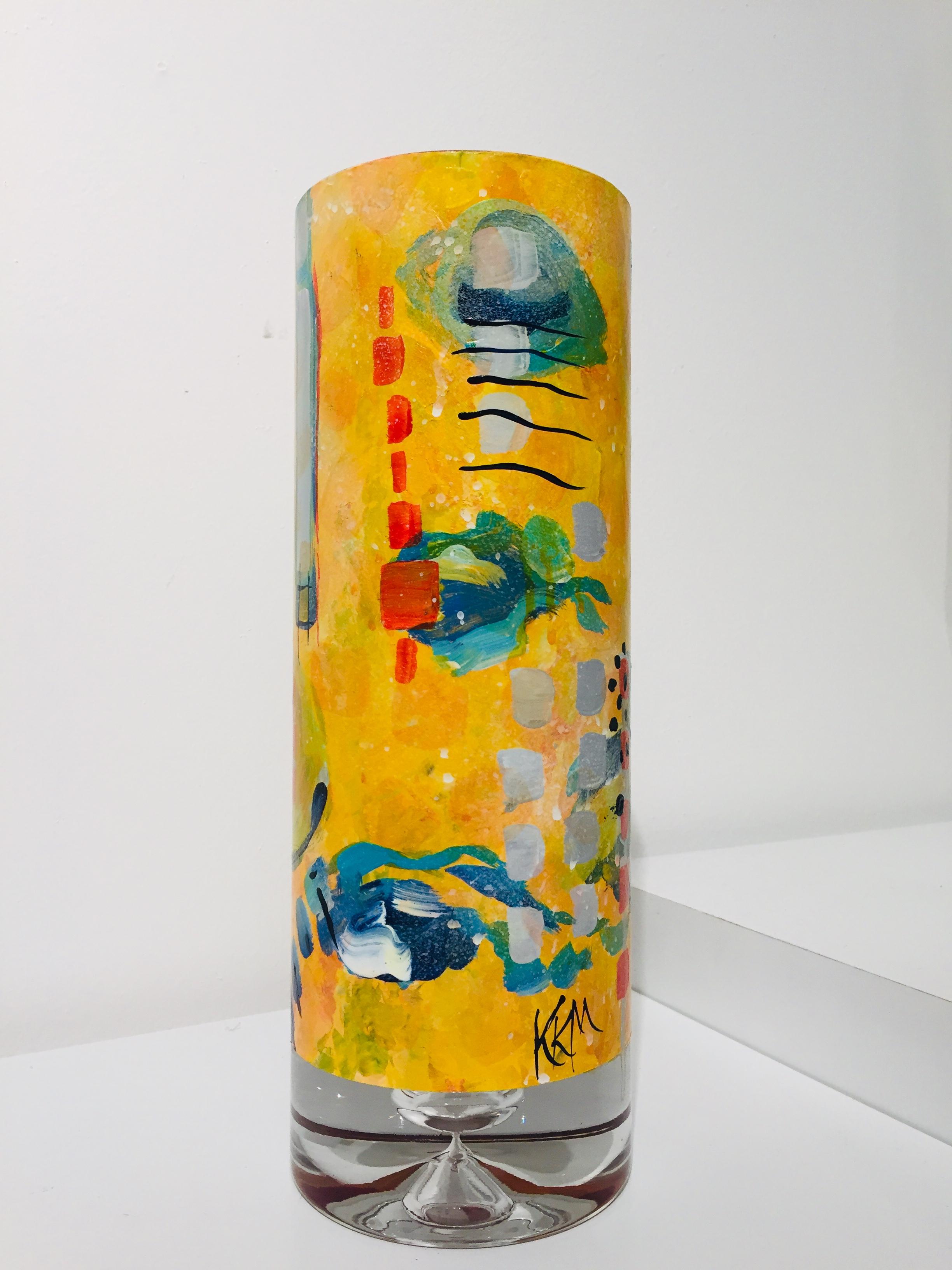 Hand-Painted 2019 Hand Painted Glass Orange Vase by Kathleen Kane-Murrell 'No. 2'' For Sale