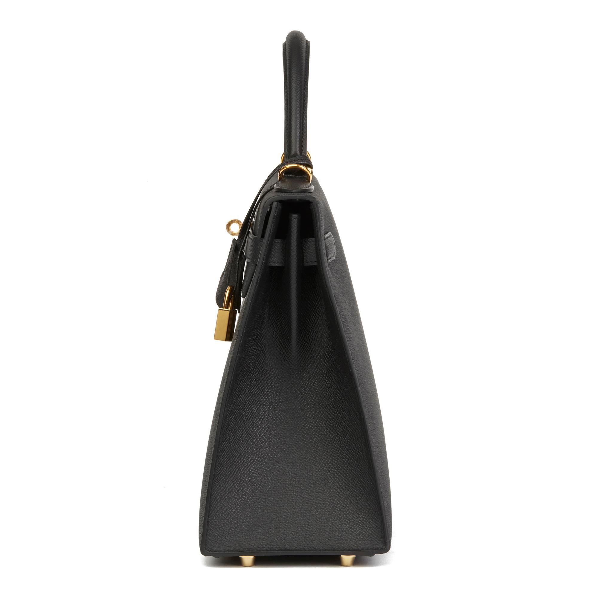 2019 Hermès Black Epsom Leather Kelly 32cm Sellier In Excellent Condition In Bishop's Stortford, Hertfordshire