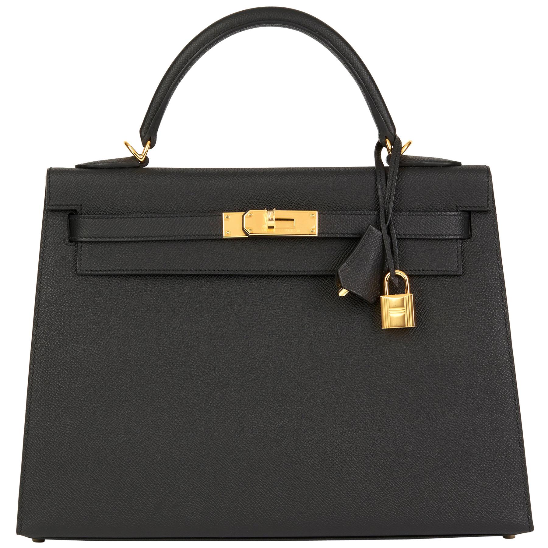 2019 Hermès Black Epsom Leather Kelly 32cm Sellier at 1stDibs
