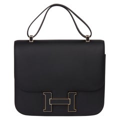 2019 Hermès Black Sombrero Leather Constance Cartable 