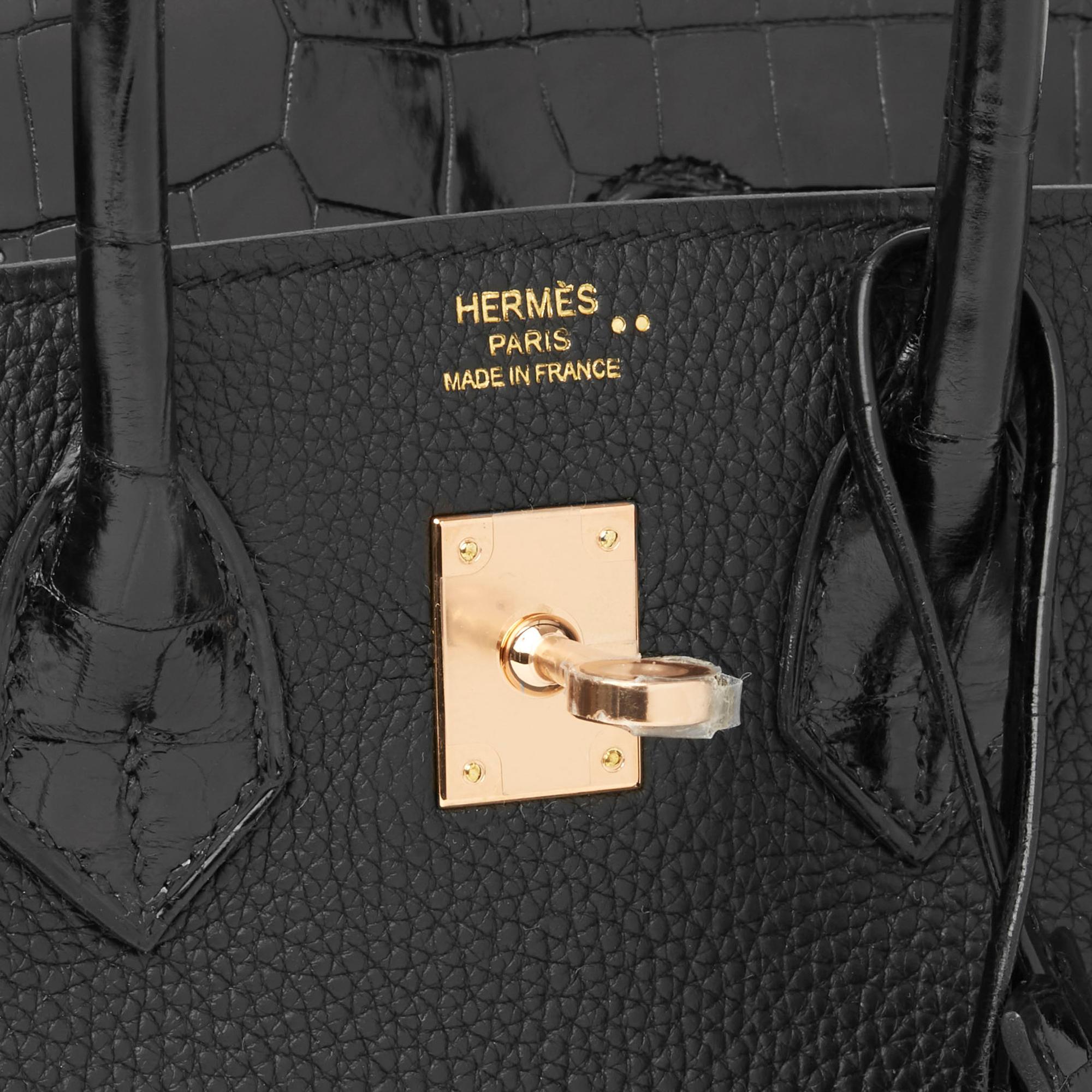 Women's 2019 Hermès Black Togo Leather & Niloticus Crocodile Leather Birkin 25cm Touch