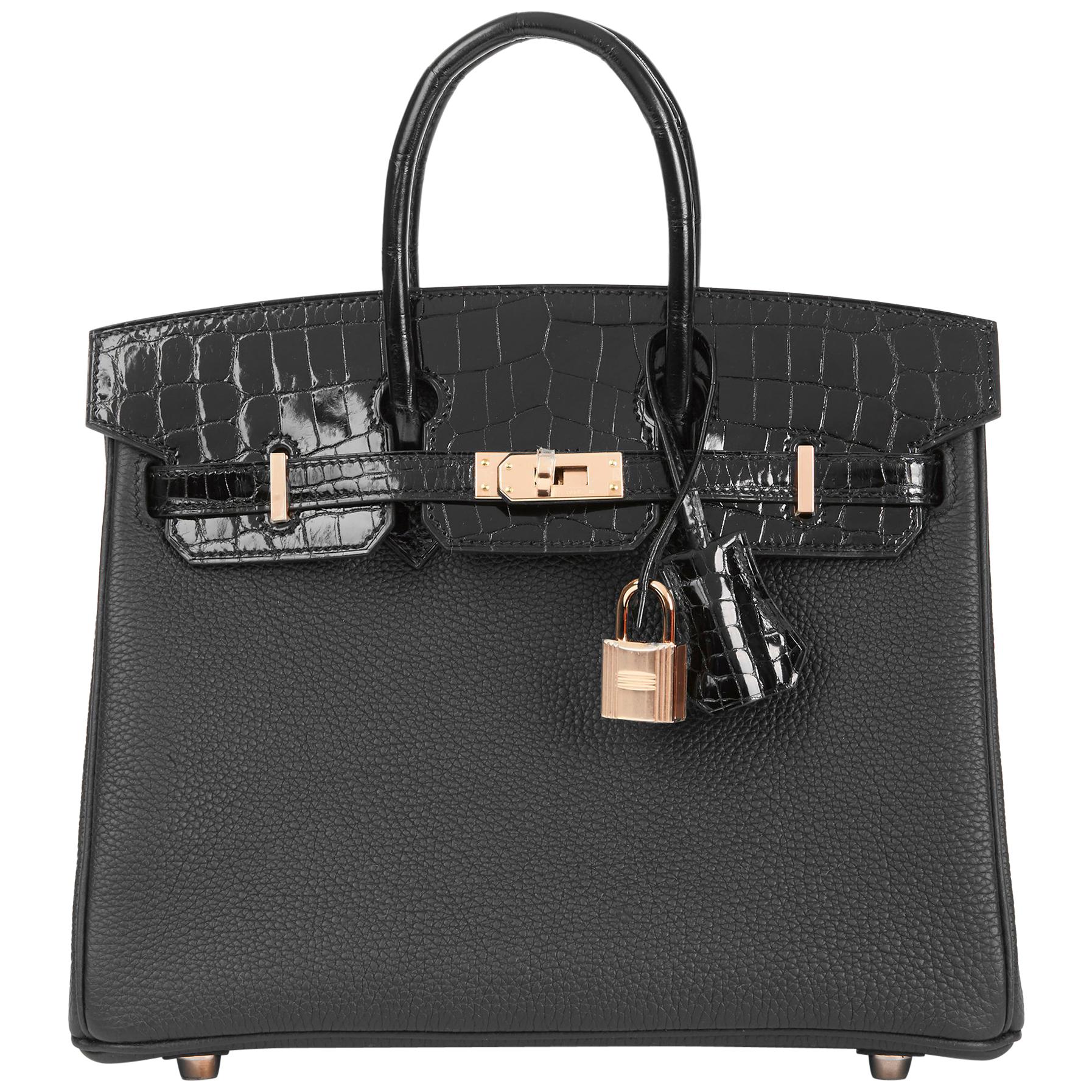 2019 Hermès Black Togo Leather & Niloticus Crocodile Leather Birkin 25cm Touch