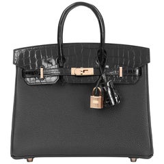 2019 Hermès Black Togo Leather & Niloticus Crocodile Leather Birkin 25cm Touch