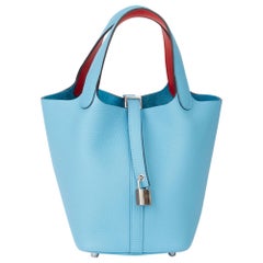 2019 Hermès Bleu du Nord Togo Leather & Rouge de Coeur Leather Picotin LocK 18cm