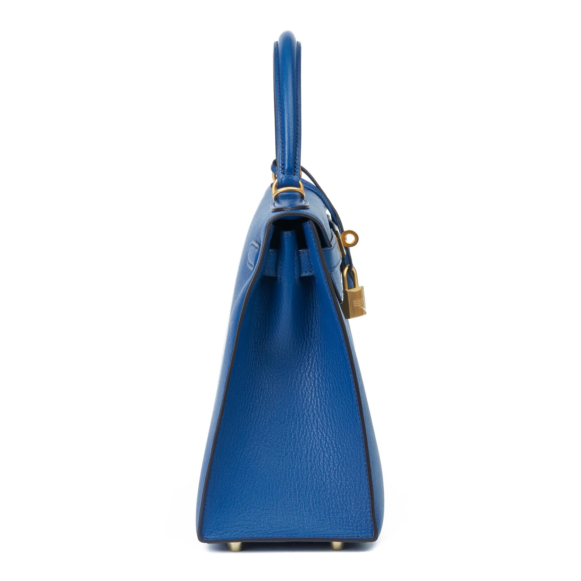 2019 Hermès Bleu Saphir & Vert Emeraud Leder Sonderbestellung Kelly 28cm Sellier (Blau)
