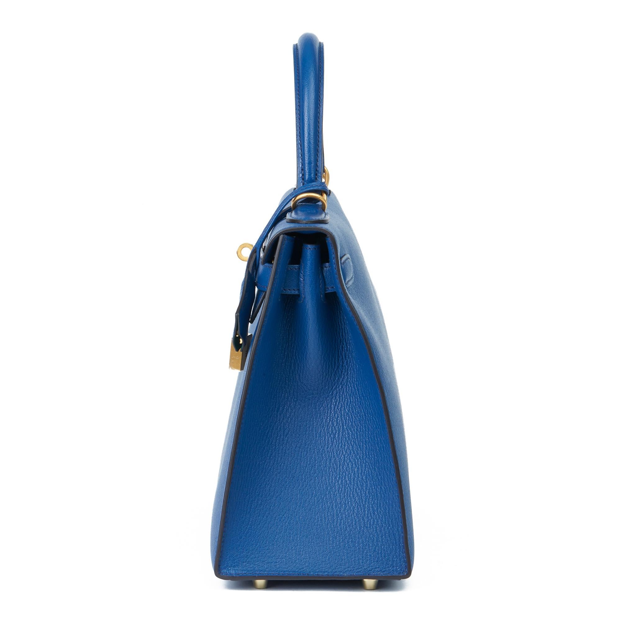 Blue 2019 Hermès Bleu Saphir & Vert Emeraud  Leather Special Order Kelly 28cm Sellier