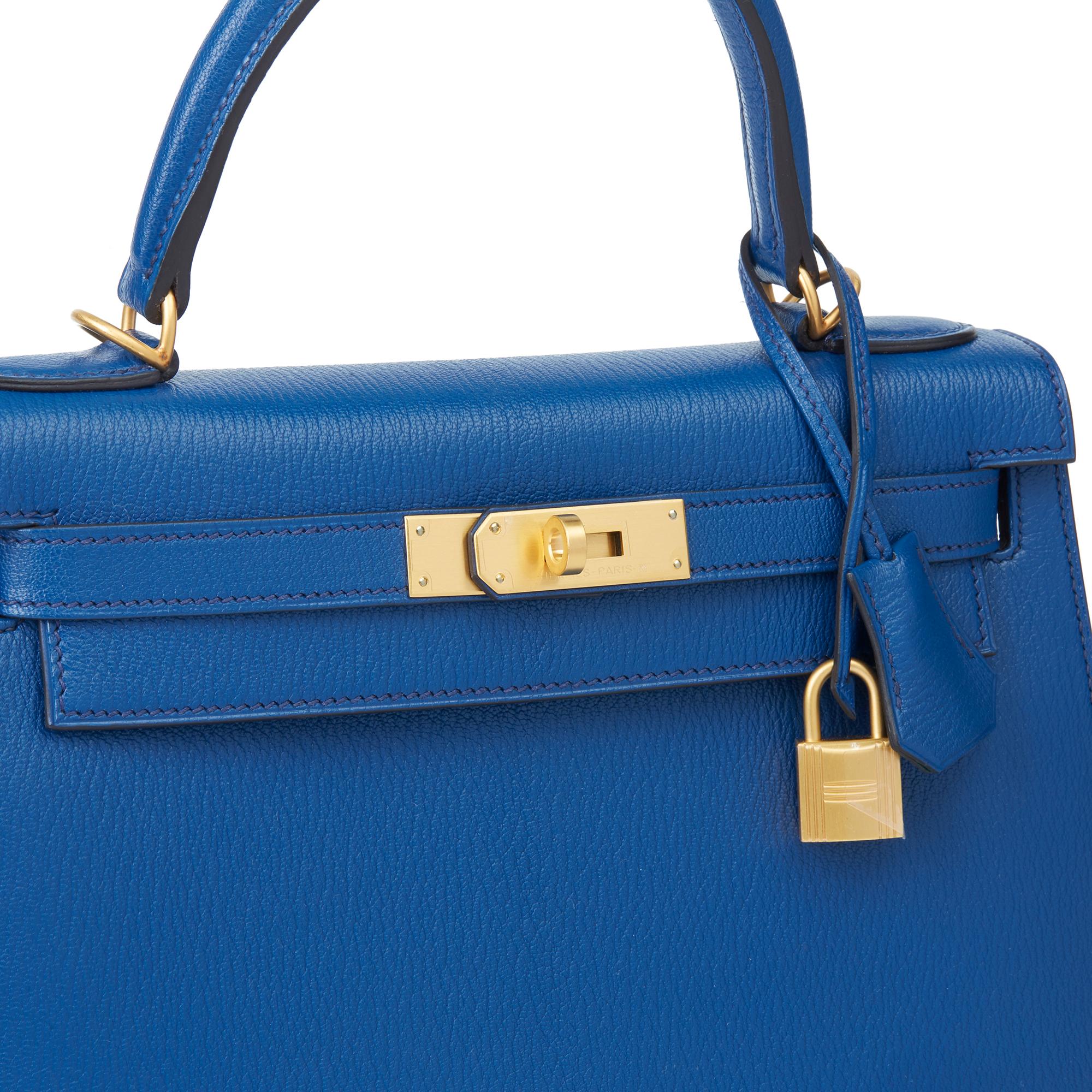 2019 Hermès Bleu Saphir & Vert Emeraud  Leather Special Order Kelly 28cm Sellier 1