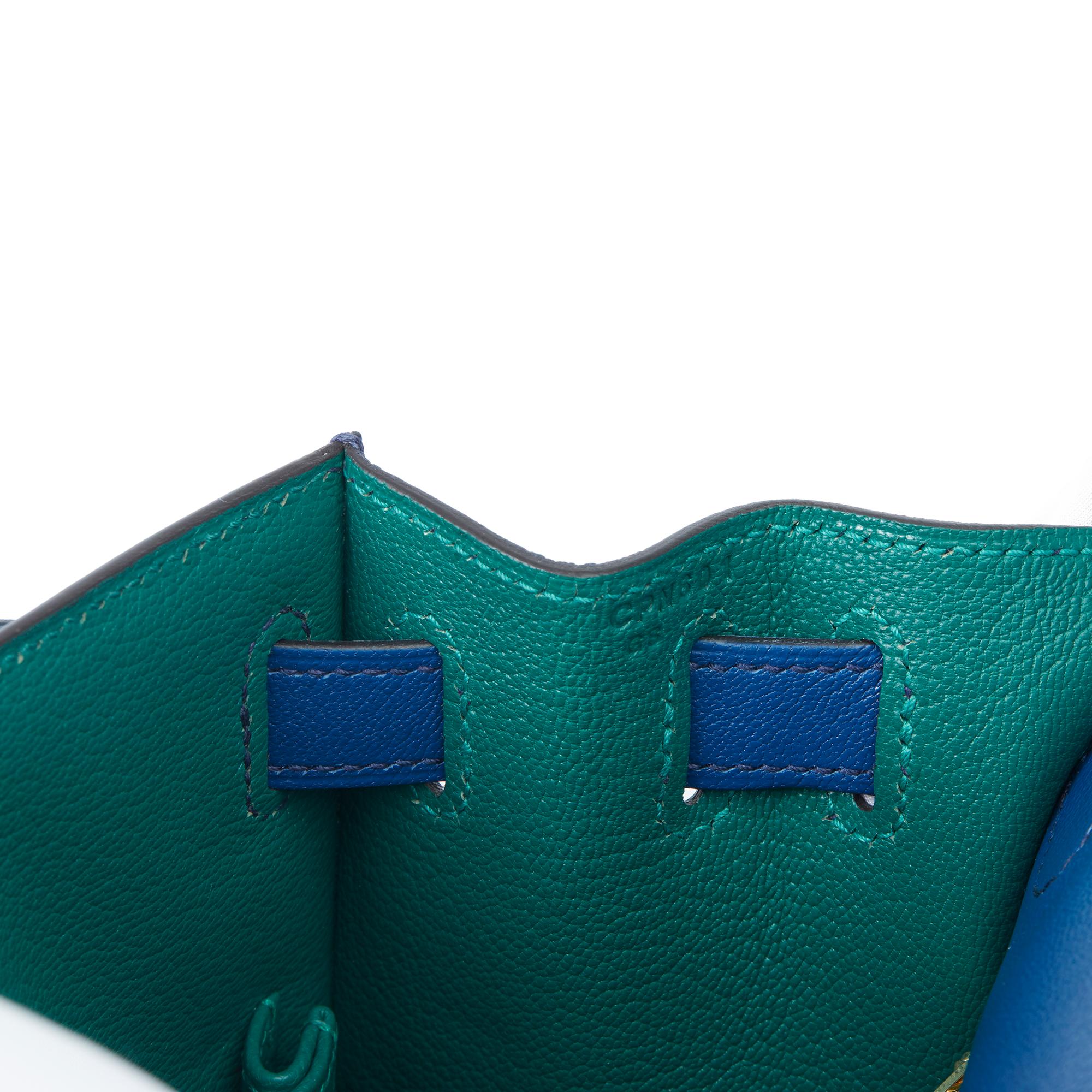2019 Hermès Bleu Saphir & Vert Emeraud  Leather Special Order Kelly 28cm Sellier 3