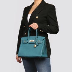 2019 Hermes Vert Bosphore Clemence Leather Birkin 30cm