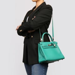2019 Hermes Vert Verone & Blue du Nord Evercolor Leather Verso Kelly 28cm