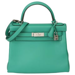 2019 Hermes Vert Verone & Blue du Nord Evercolor Leather Verso Kelly 28cm 