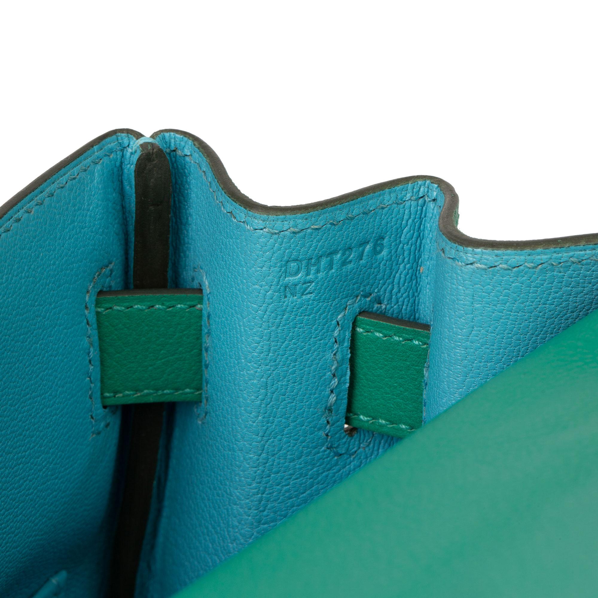  2019 Hermès Vert Verone & Blue du Nord Evercolor Leather Verso Kelly 32cm  2