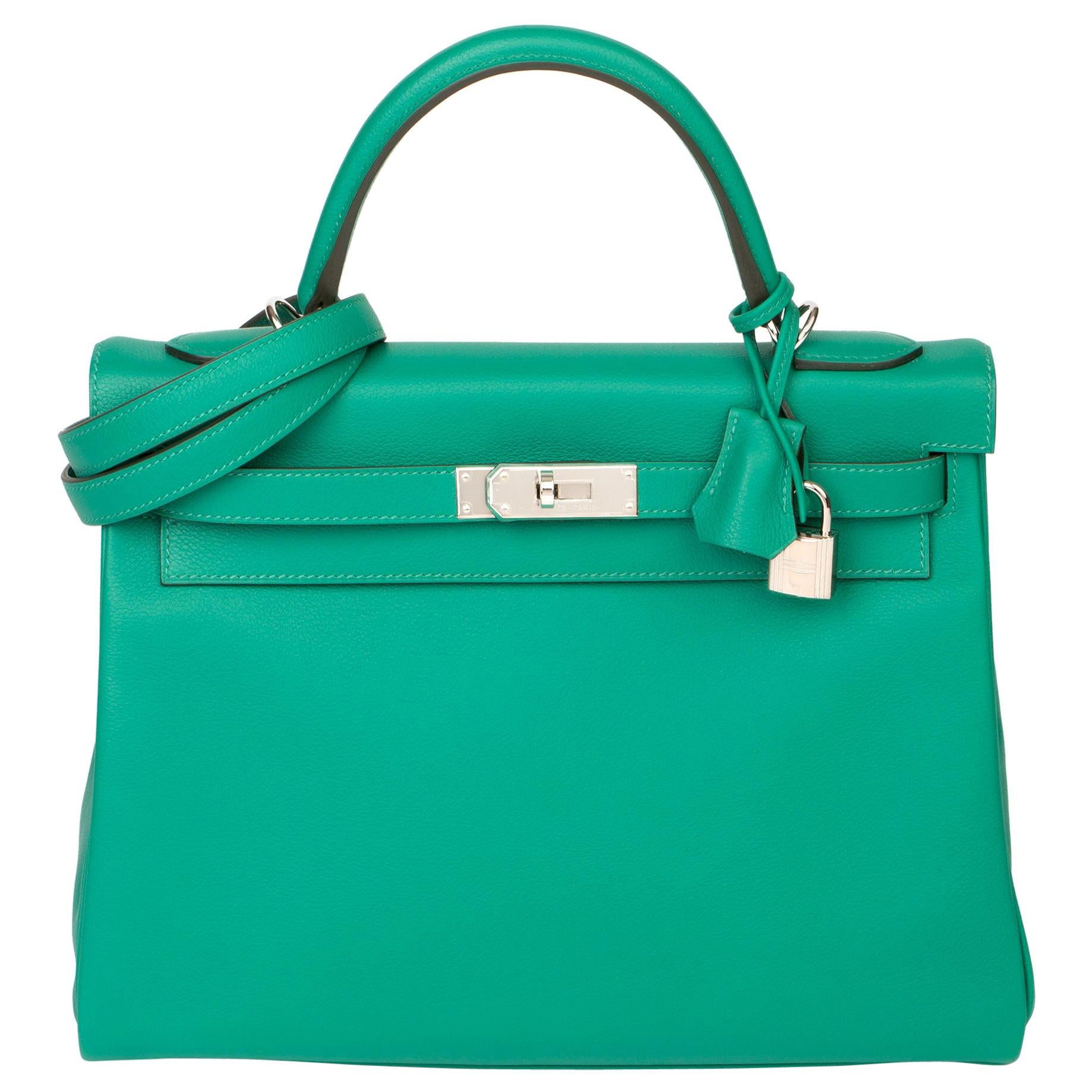 2019 Hermès Vert Verone and Blue du Nord Evercolor Leather Verso Kelly ...