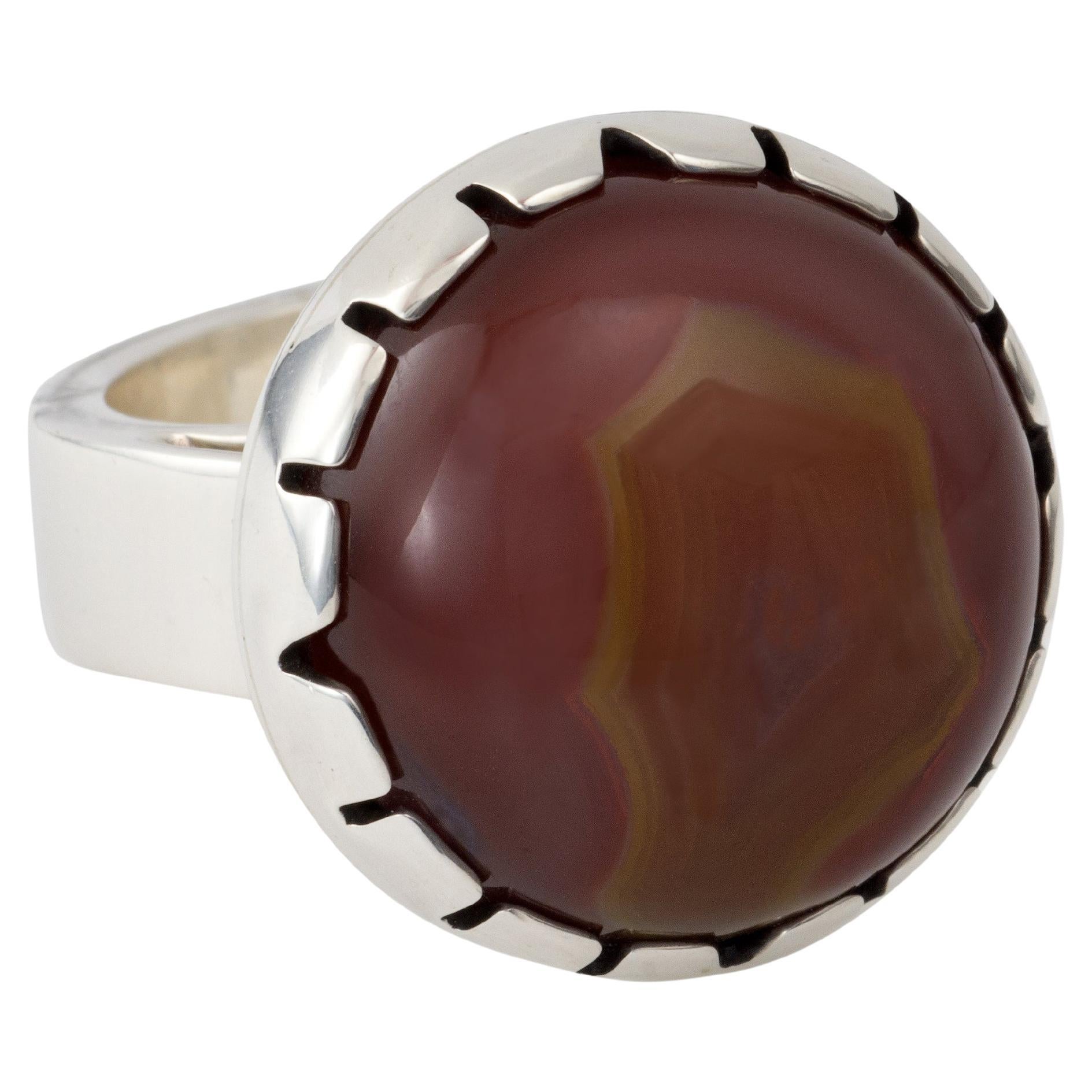Jared Chavez Condor Agate and Sterling Silver Ring 2019 For Sale