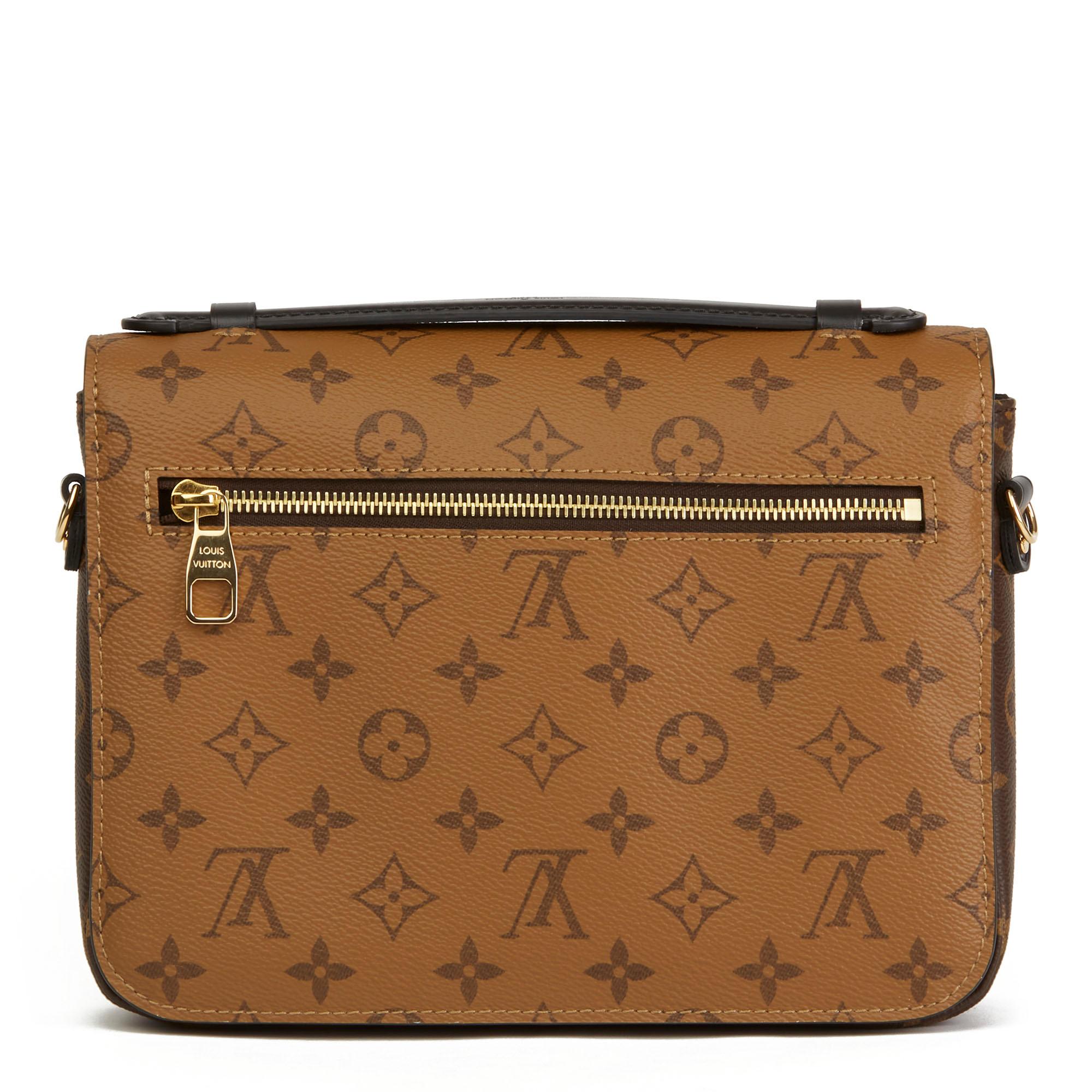 Women's 2019 Louis Vuitton Brown Monogram Coated Canvas Reverso Pochette Metis