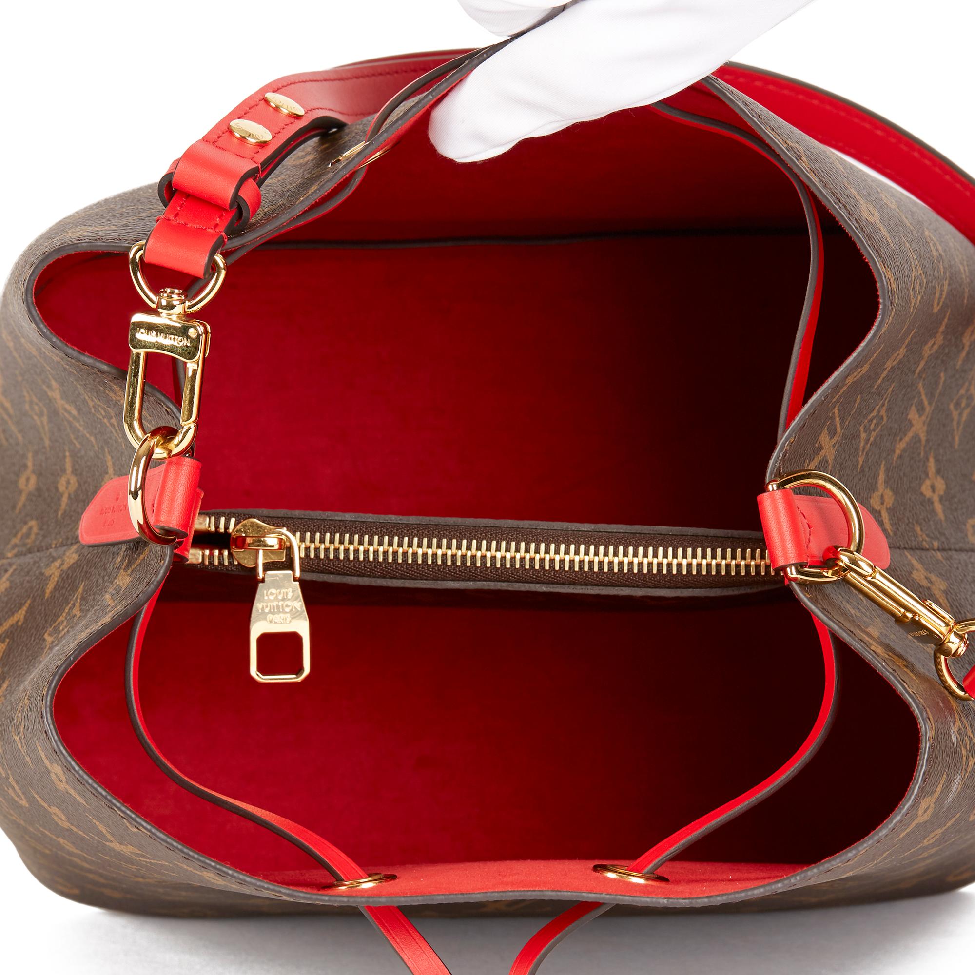 2019 Louis Vuitton Coquelicot Leather & Brown Monogram Coated Canvas Néo Noé 6