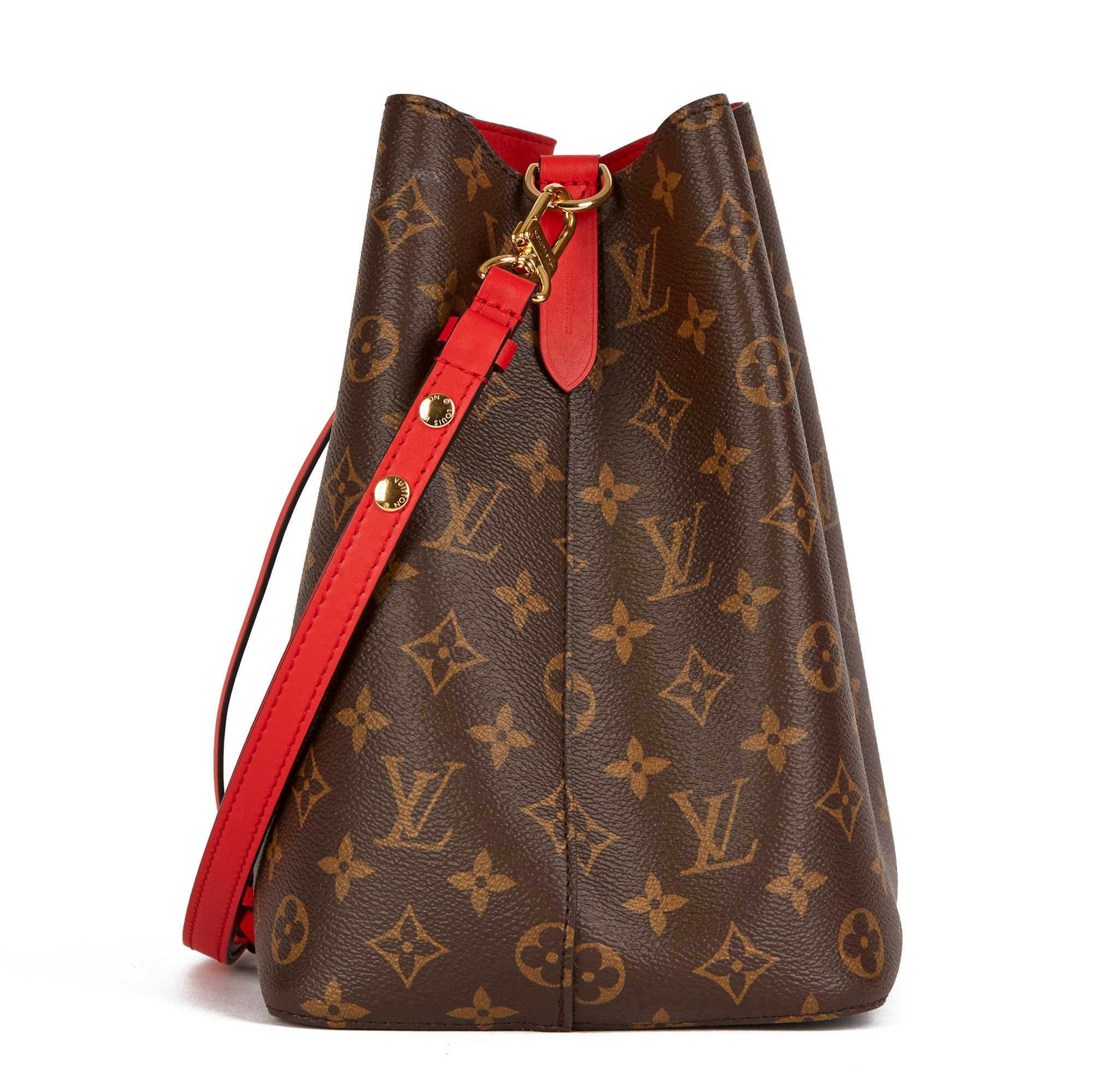 2019 Louis Vuitton Coquelicot Leather & Brown Monogram Coated Canvas Néo Noé In Excellent Condition In Bishop's Stortford, Hertfordshire