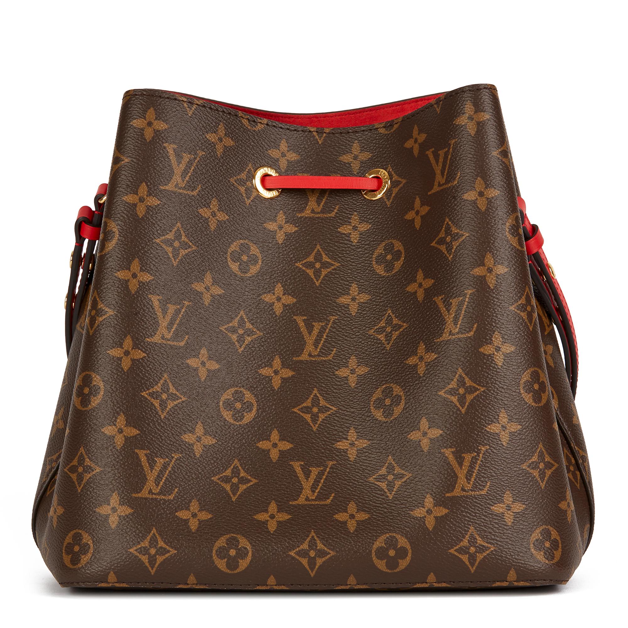 Women's 2019 Louis Vuitton Coquelicot Leather & Brown Monogram Coated Canvas Néo Noé
