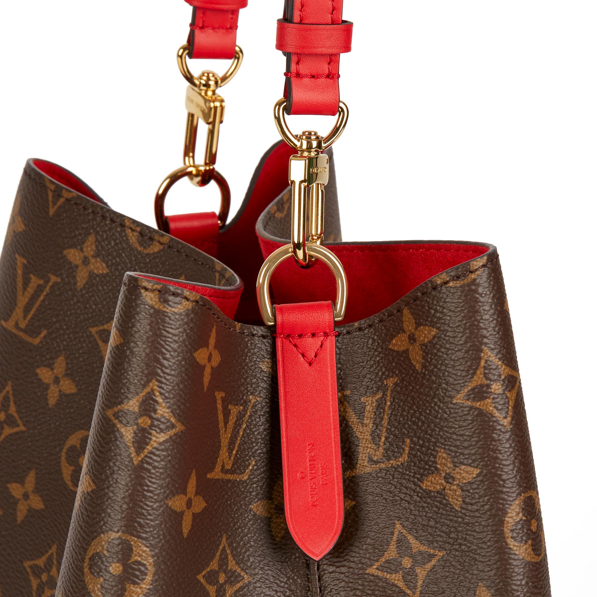 2019 Louis Vuitton Coquelicot Leather & Brown Monogram Coated Canvas Néo Noé 3