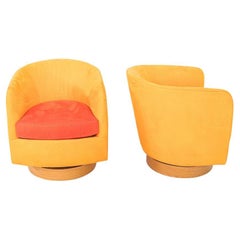 2019 Milo Baughman for Thayer Coggin Papa Roxy Swivel Lounge Chair Orange Fabric