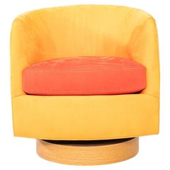 2019 Milo Baughman for Thayer Coggin Papa Roxy Swivel Lounge Chair Orange Fabric