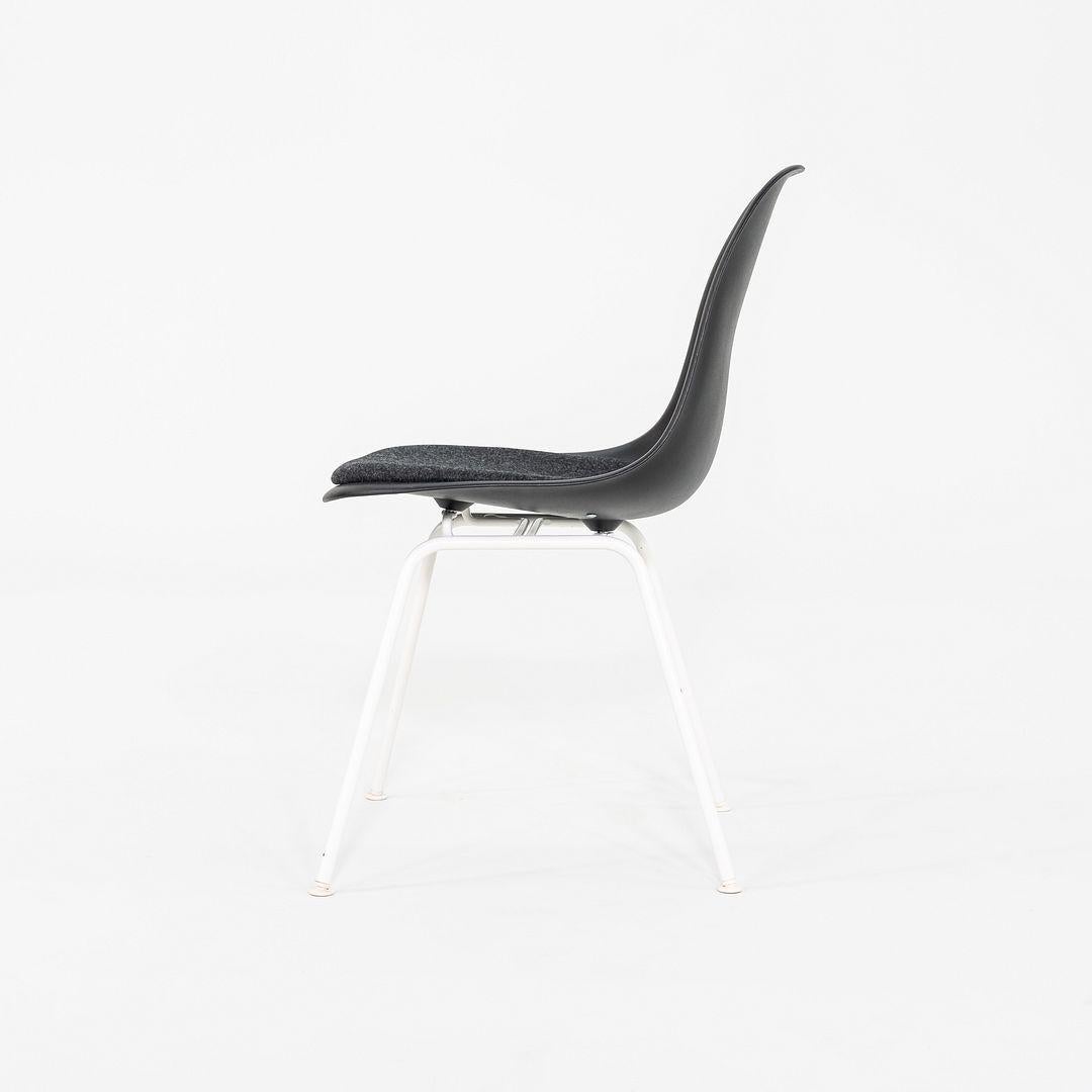 2019 Pair of Herman Miller Eames Plastic Dining Shell Chairs with Fabric Seat In Good Condition For Sale In Philadelphia, PA