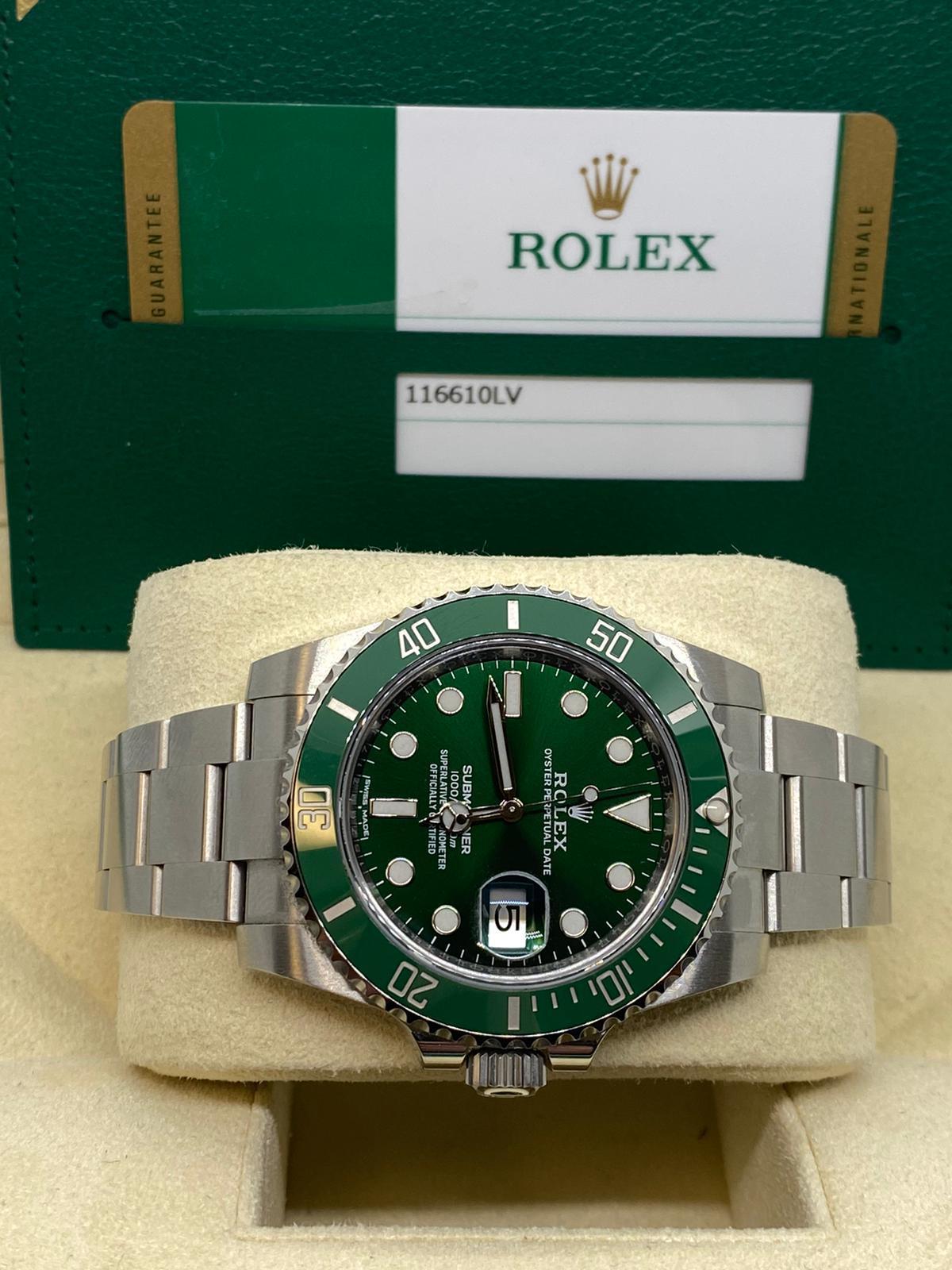 2019 Rolex Submariner Date 116610LV Hulk In New Condition For Sale In London, GB