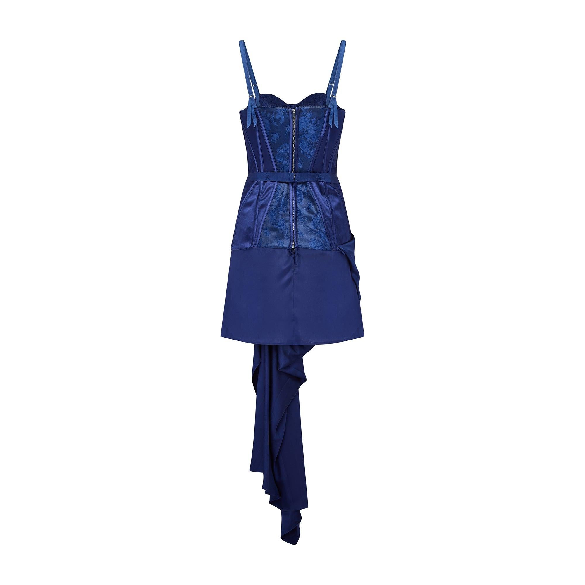 2019 Runway Documented Alexander McQueen Royal Blue Bustier Corset Dress In New Condition For Sale In London, GB