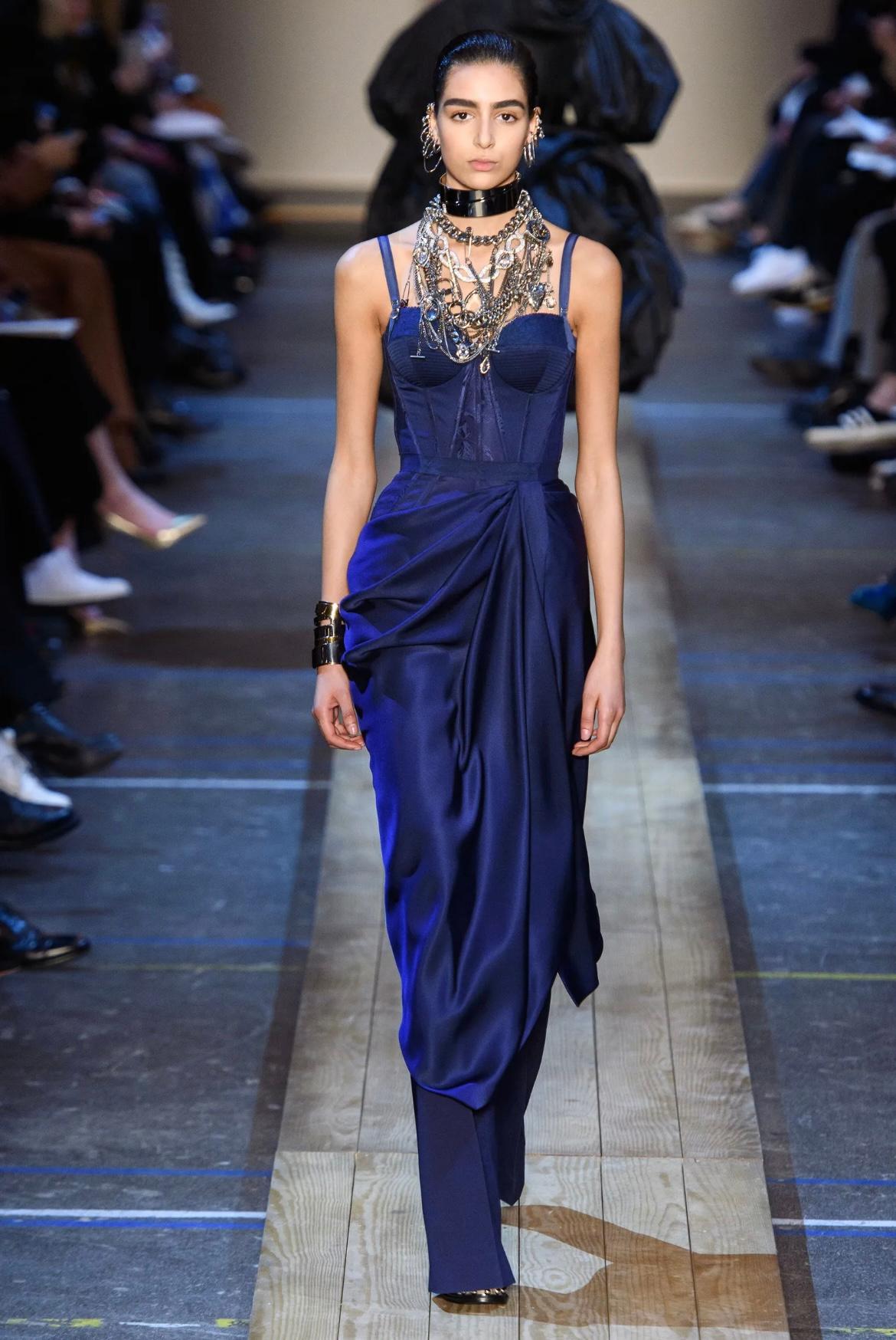 2019 Runway Documented Alexander McQueen Royal Blue Bustier Corset Dress For Sale 3