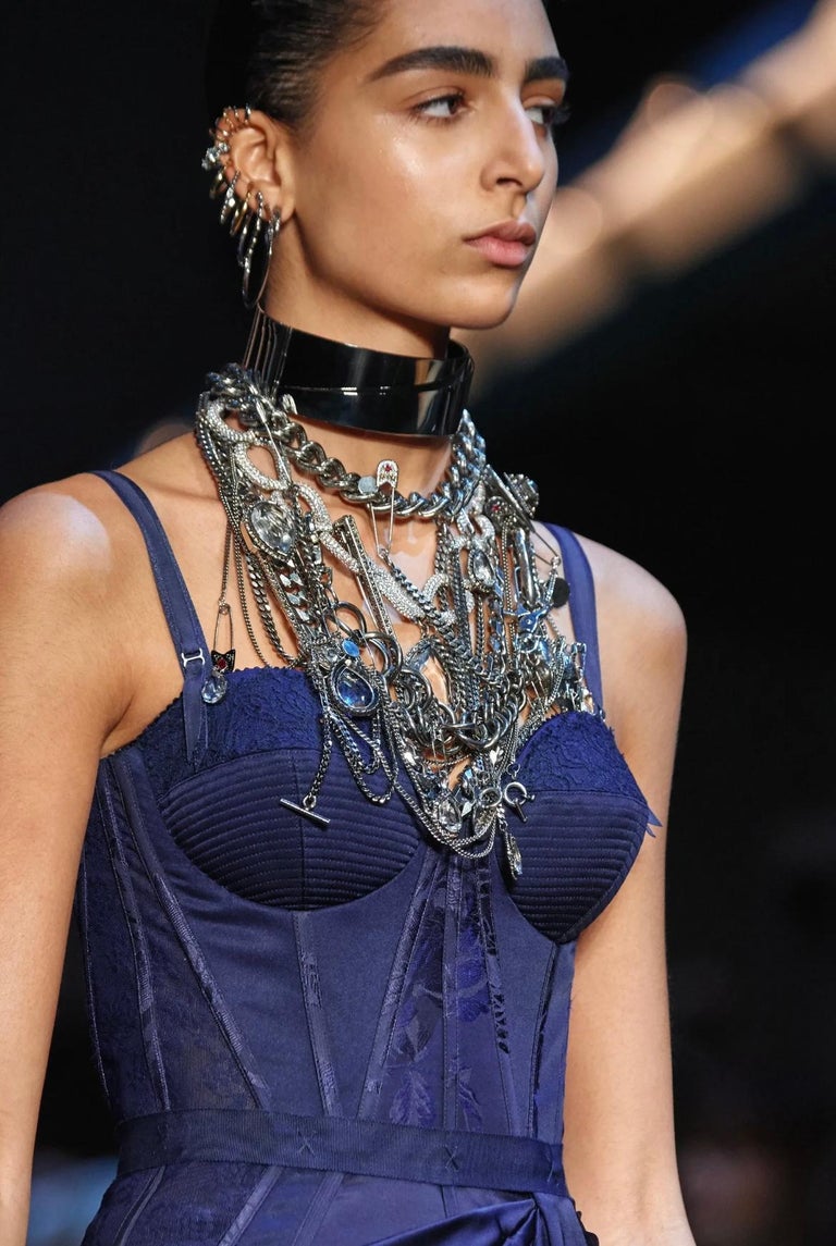2019 Runway Documented Alexander McQueen Royal Blue Bustier Corset Dress