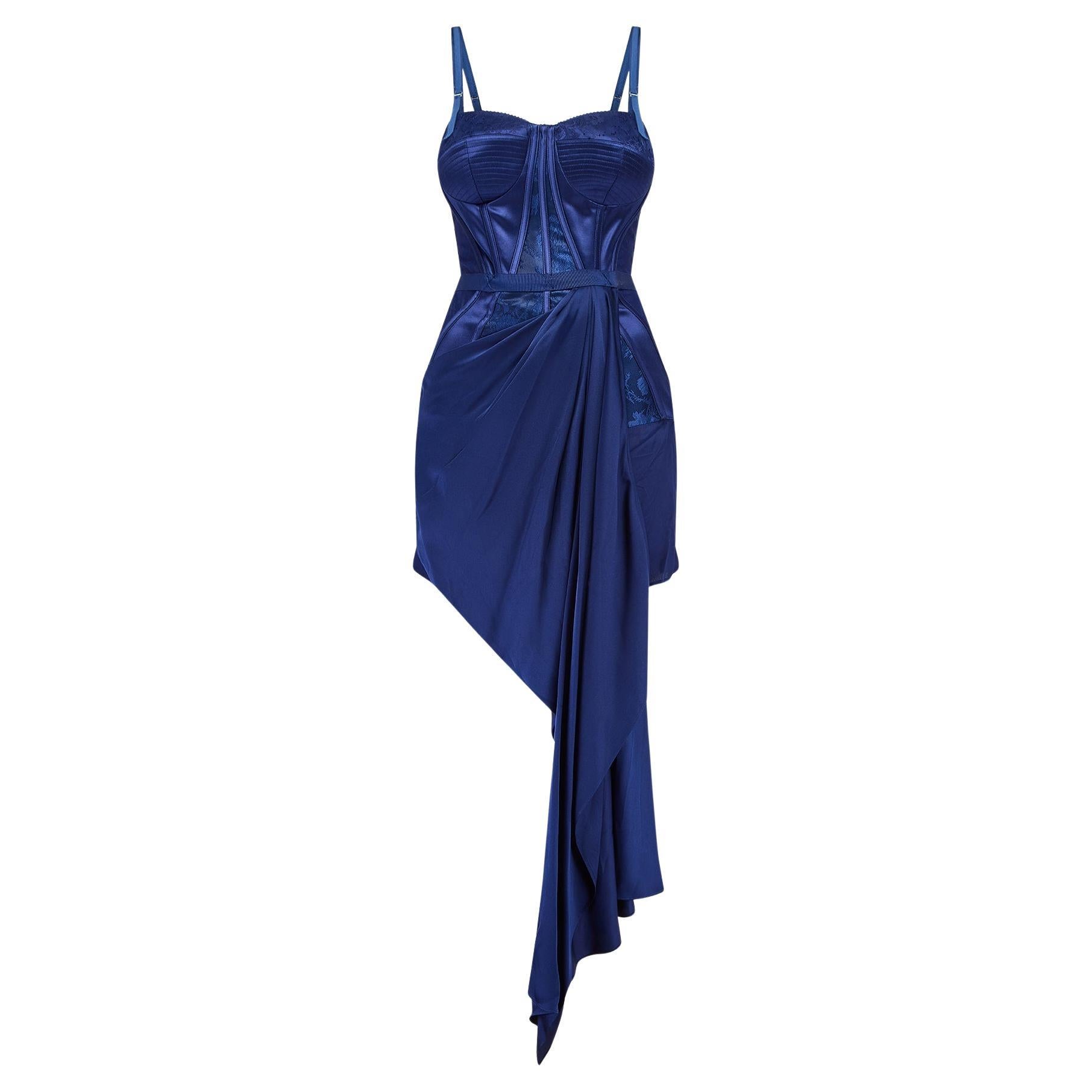 2019 Runway Documented Alexander McQueen Royal Blue Bustier Corset Dress For Sale