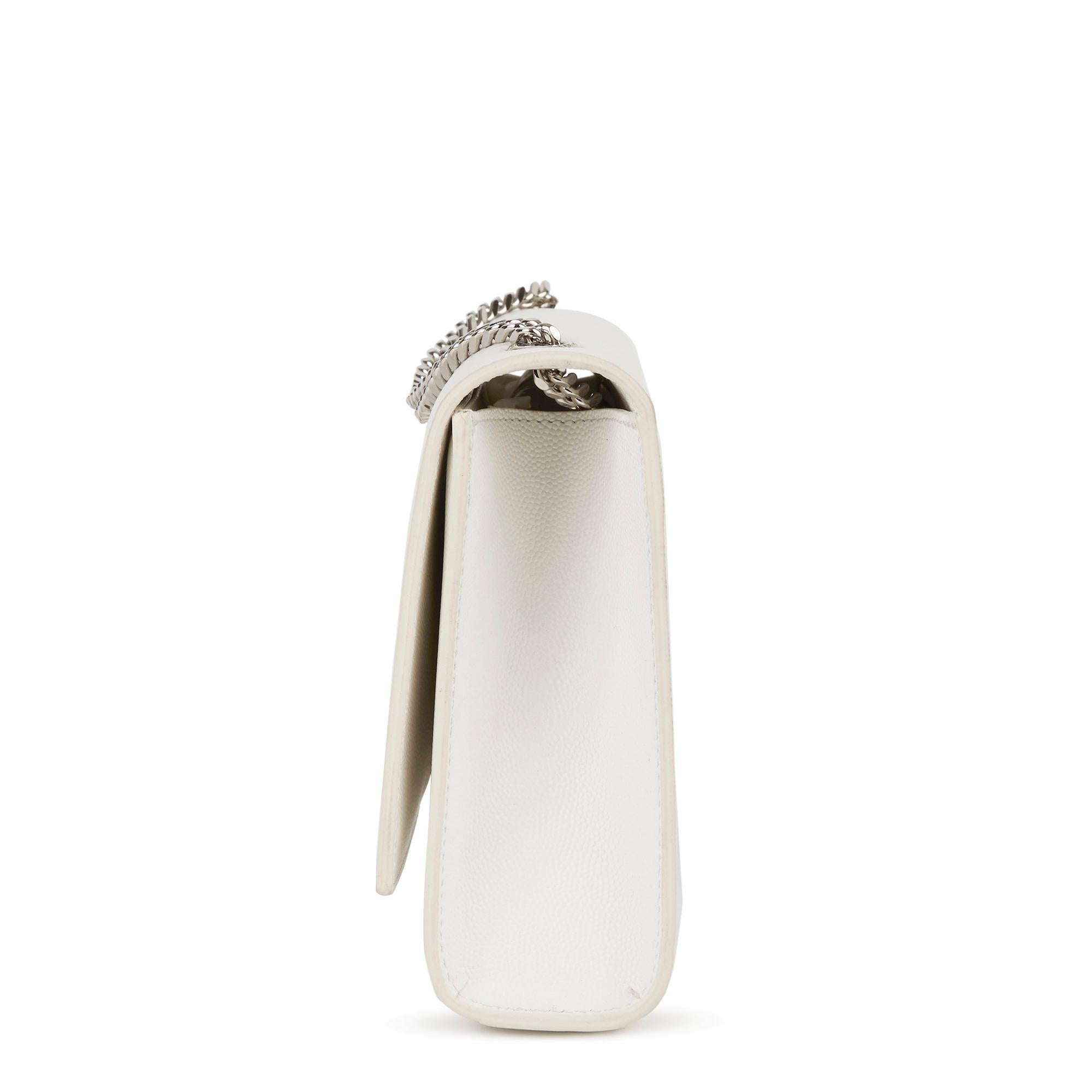 2019 Saint Laurent White Grained Calfskin Leather Medium Kate In New Condition In Bishop's Stortford, Hertfordshire