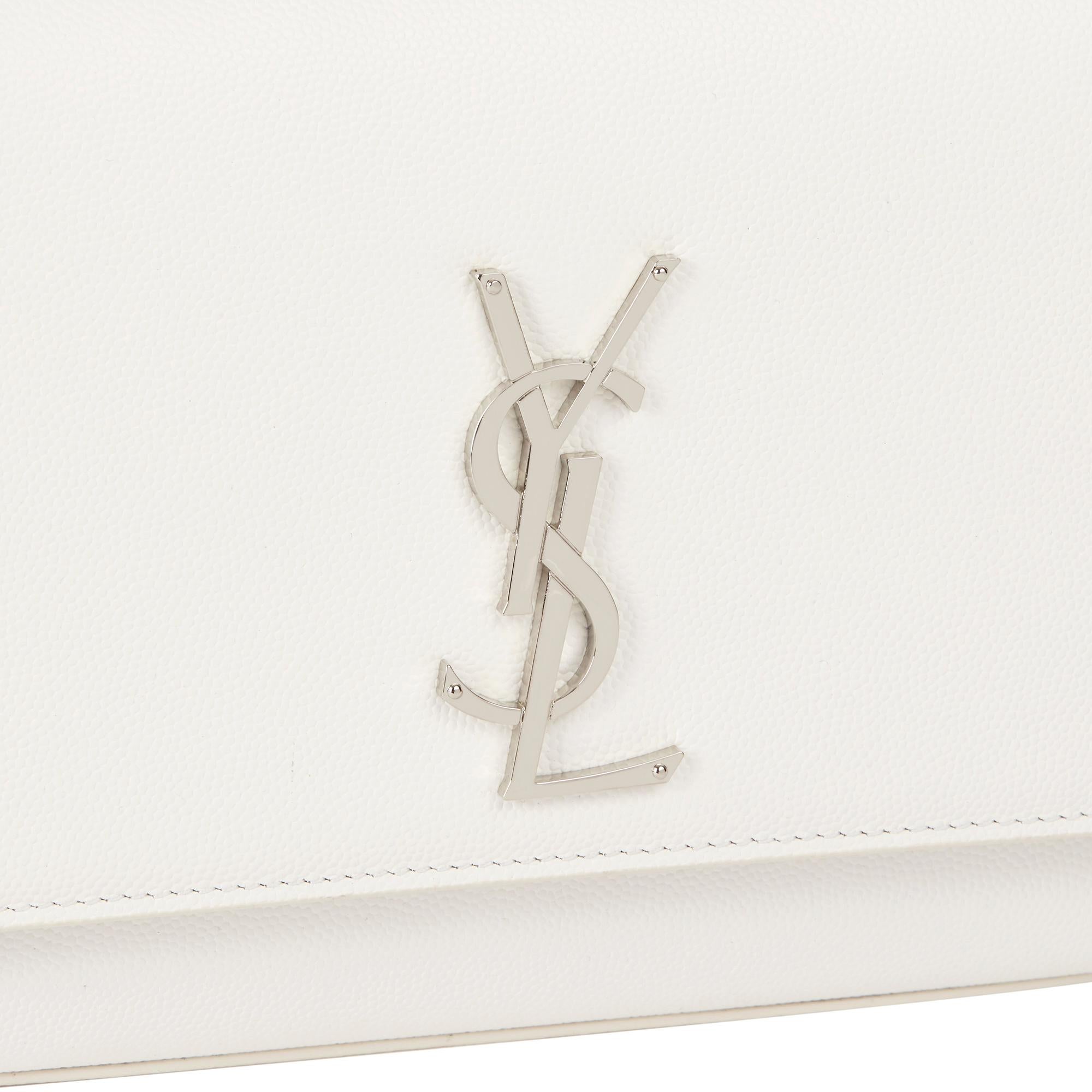 2019 Saint Laurent White Grained Calfskin Leather Medium Kate 2