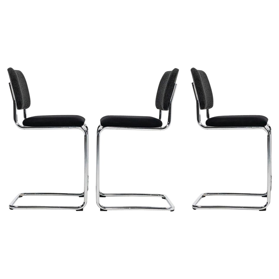 2019 Set of Three Marcel Breuer for Knoll Cesca Counter Stool in Gray and Fabric