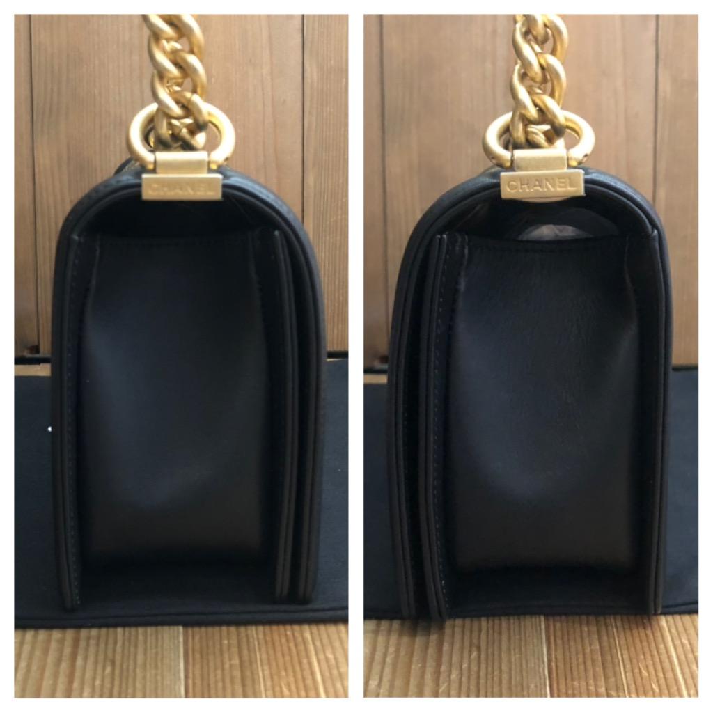 2019 Unused CHANEL Medium Quilted Metallic Boy Bag Goatskin Black Rose Gold 1