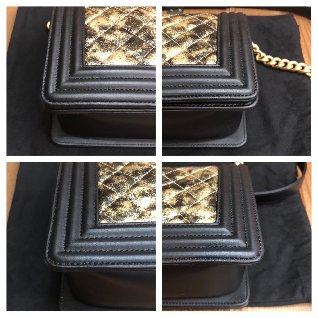 2019 Unused CHANEL Medium Quilted Metallic Boy Bag Goatskin Black Rose Gold 2