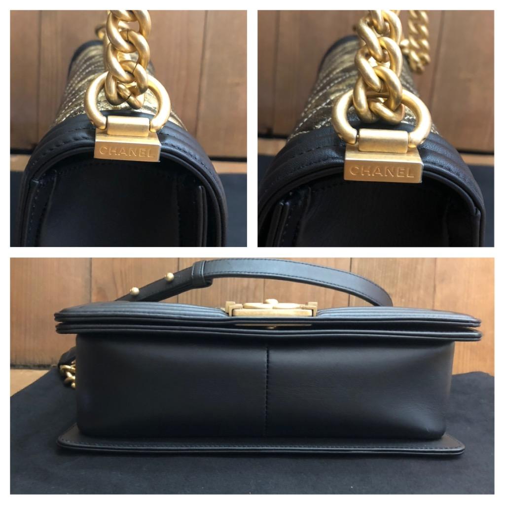 2019 Unused CHANEL Medium Quilted Metallic Boy Bag Goatskin Black Rose Gold 3