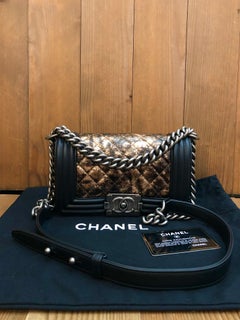 Unused 2019 CHANEL Small Quilted Metallic Boy Bag Black Goatskin Chrome Silver