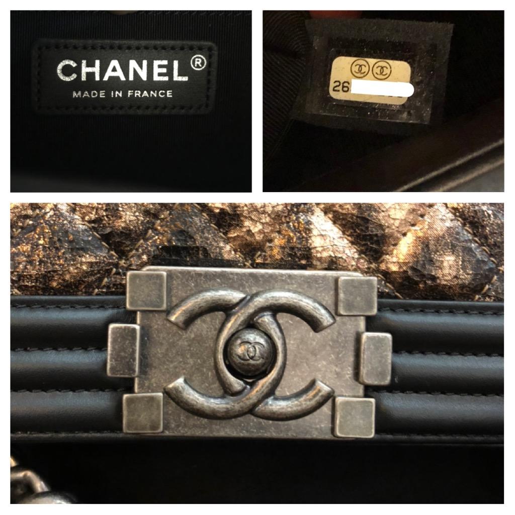 Women's or Men's 2019 Unused CHANEL Small Quilted Metallic Boy Bag Black Goatskin Chrome Silver For Sale