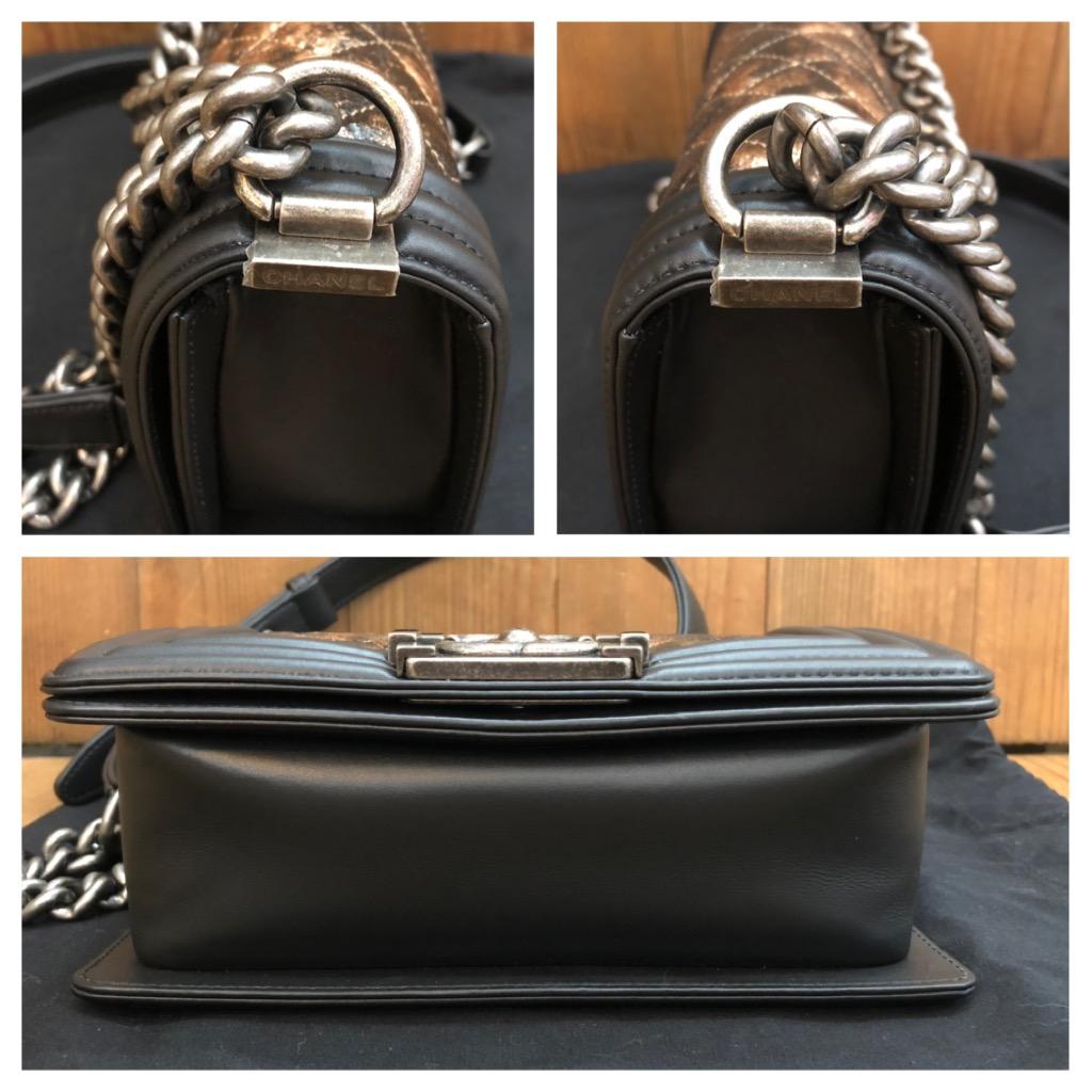 Unbenutzt CHANEL Kleine gesteppte Metallic Boy Bag aus schwarzem Ziegenleder Chrom Silber 2019 für Damen oder Herren im Angebot