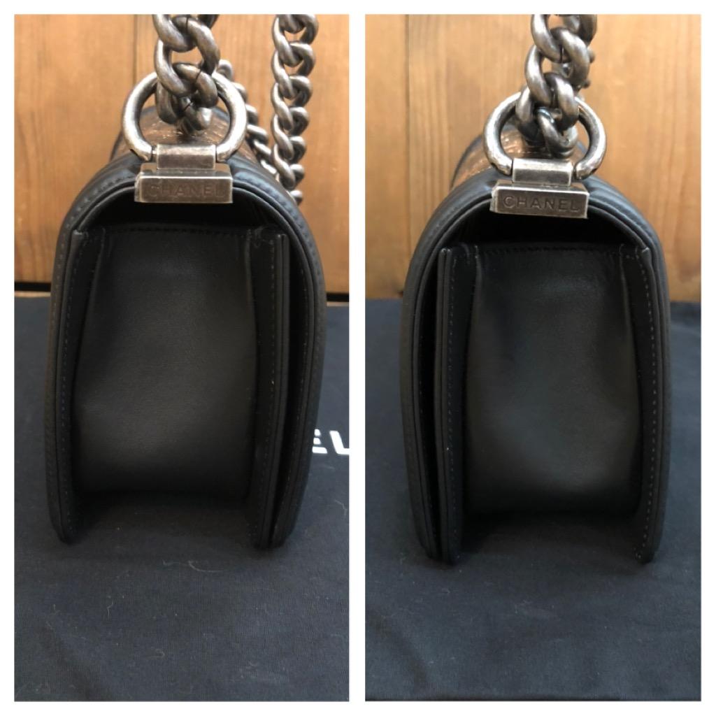 Unbenutzt CHANEL Kleine gesteppte Metallic Boy Bag aus schwarzem Ziegenleder Chrom Silber 2019 im Angebot 2