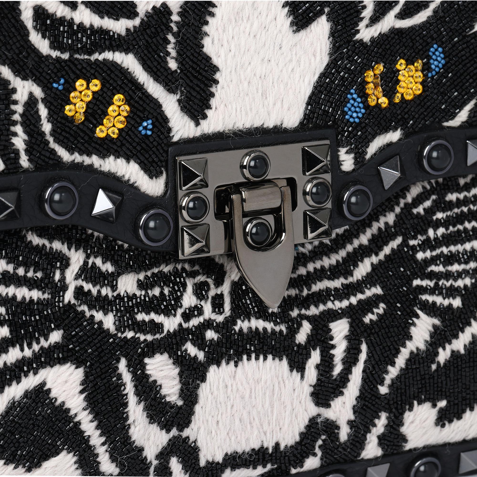 2019 Valentino Black Calfskin & Embellishment Tiger Rockstud Rolling Bag 1