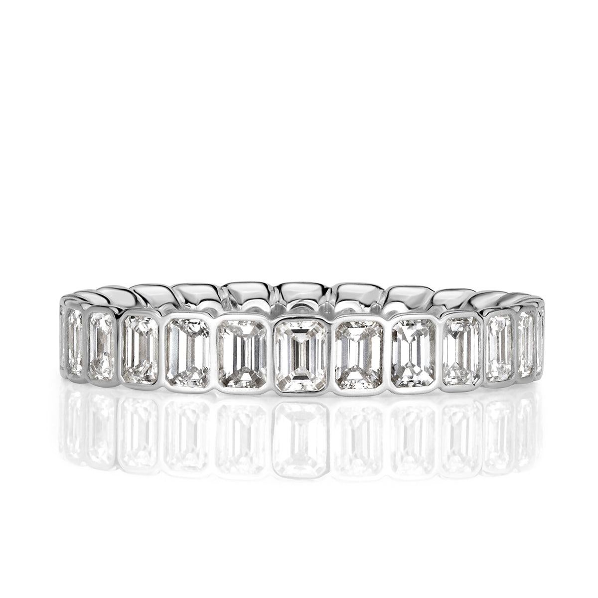 2.01ct Emerald Cut Diamond Bezel Set Eternity Band in 18k White Gold For Sale