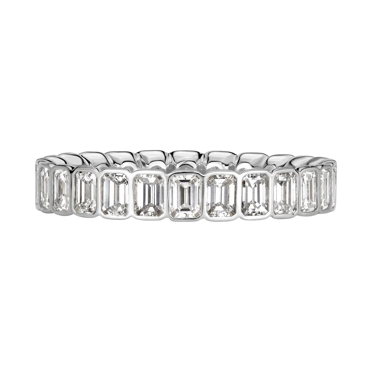 2.01ct Emerald Cut Diamond Bezel Set Eternity Band in 18k White Gold