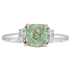 2.01ct Fancy Yellowish Green Cushion SI1 GIA Ring