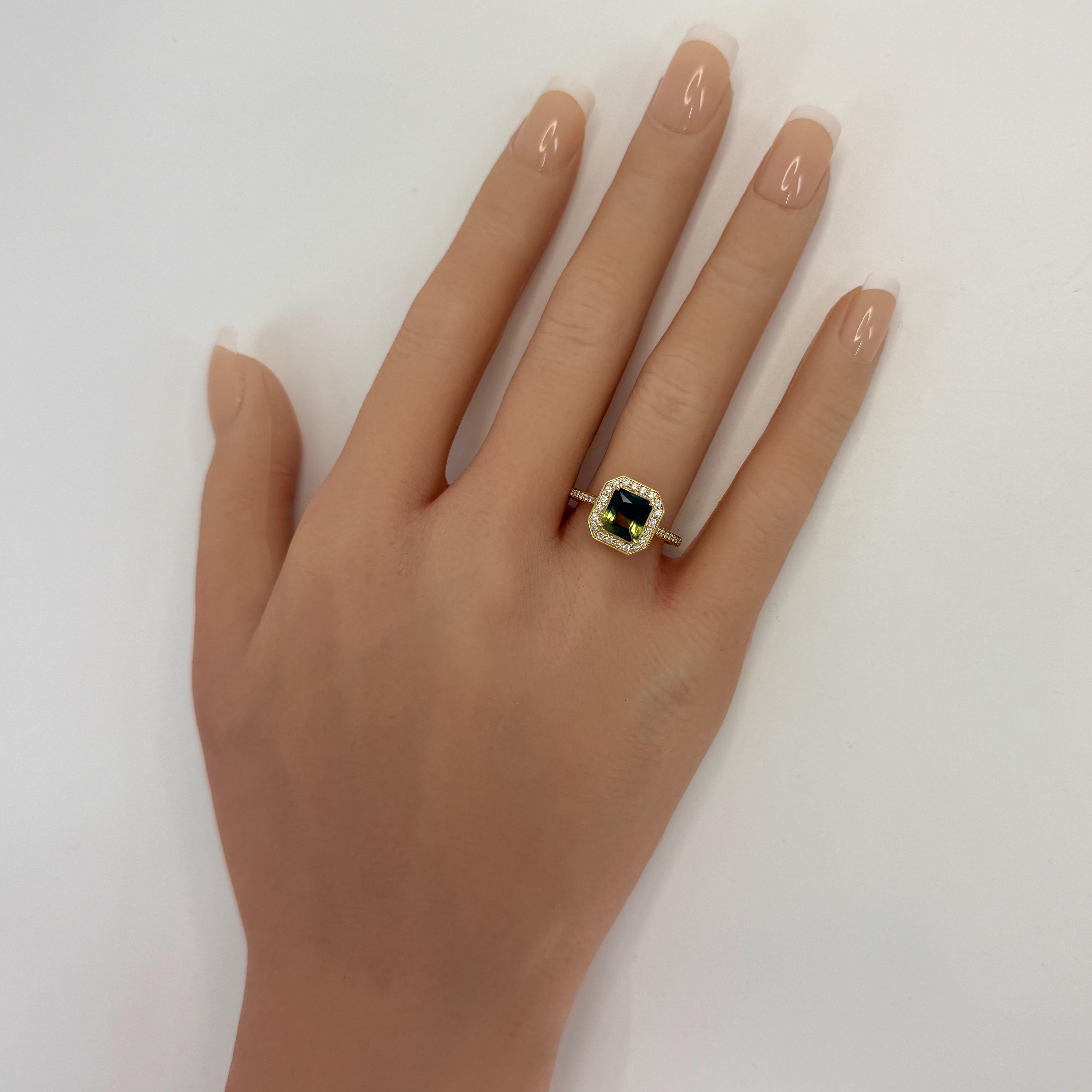 2,01ct GIA zertifiziert Bi Farbe Thai Saphir & Diamant 18k Gelbgold Halo Ring im Zustand „Neu“ im Angebot in Birmingham, GB