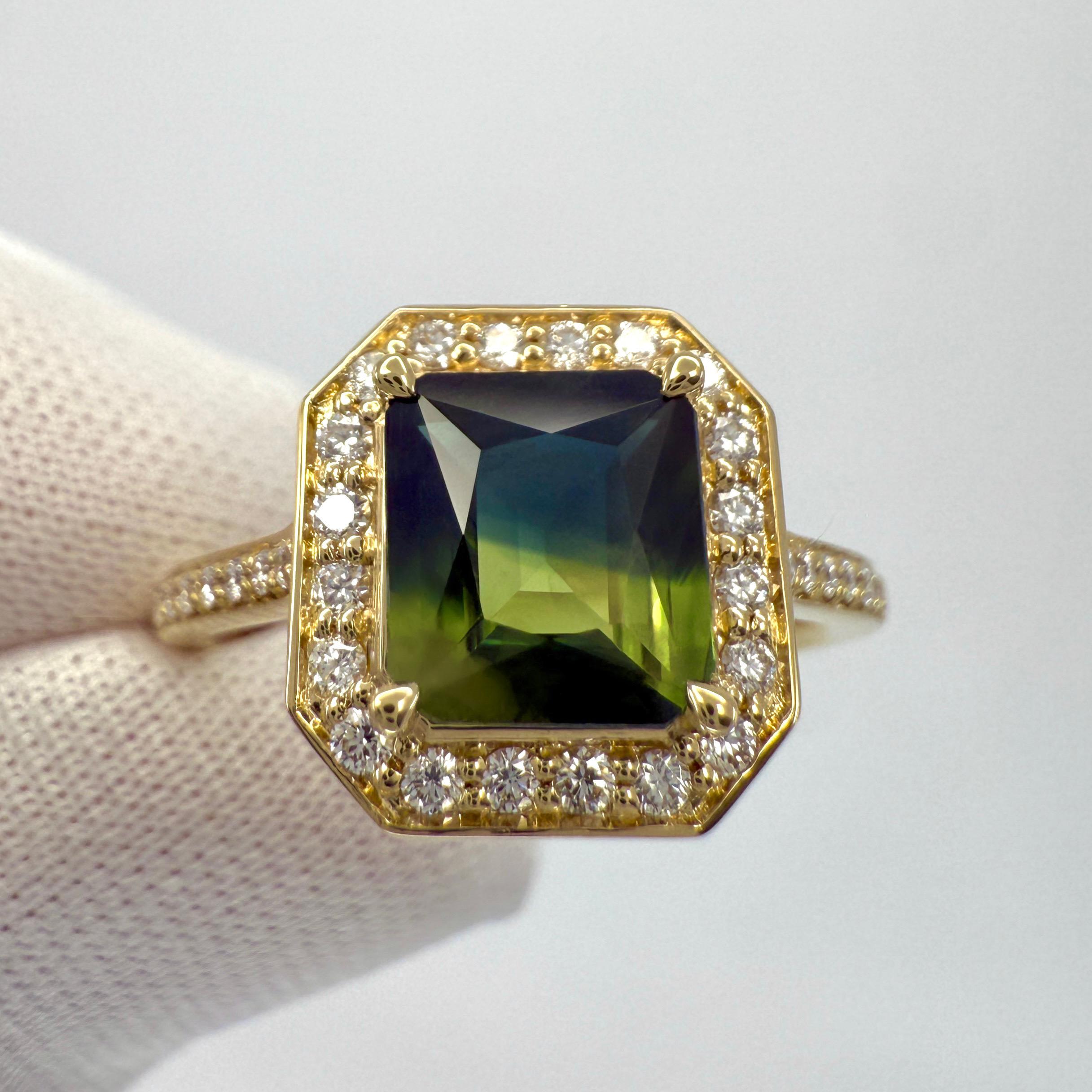 2,01ct GIA zertifiziert Bi Farbe Thai Saphir & Diamant 18k Gelbgold Halo Ring für Damen oder Herren im Angebot